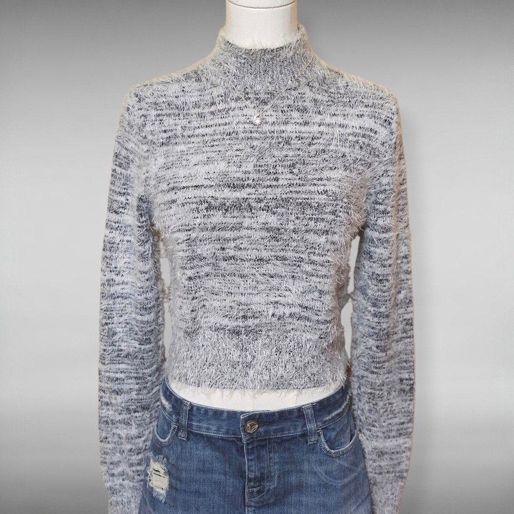 90s Mall Goth Marled Heather Speckled Fluffy Mockneck Crop Sweater Womens M